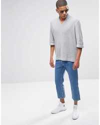 Asos Brand Textured V Neck Sweater With High Neck