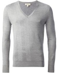 Burberry London Jacquard Check V Neck Sweater