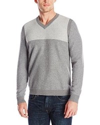 Calvin Klein Boiled Wool Color Blocked V Neck Sweater