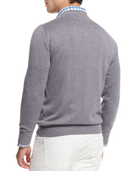 Peter Millar Cashmere Blend V Neck Sweater Light Gray