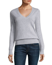 Neiman Marcus Cashmere Collection Classic Cashmere V Neck Sweater
