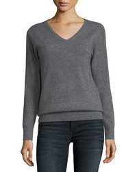 Neiman Marcus Cashmere Collection Relaxed V Neck Cashmere Sweater Plus Size