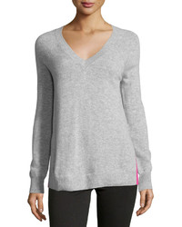 Autumn Cashmere Cashmere Contrast Piped V Neck Sweater Grayfiesta
