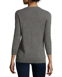 Neiman Marcus Cashmere V Neck Basic Sweater Gray