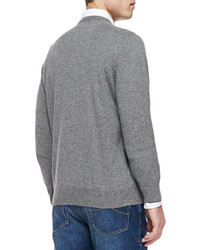 Brunello Cucinelli Cashmere V Neck Pullover Sweater Gray
