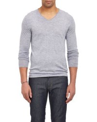 Barneys New York Cashmere V Neck Sweater Grey