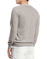 Brunello Cucinelli Contrast Collar Cashmere Sweater Dove