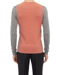 Jil Sander Contrast Rib Knit V Neck Sweater Grey