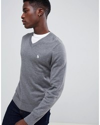 Abercrombie & Fitch Core Icon Logo V Neck Knit Jumper In Grey Marl