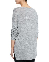 Neiman Marcus Cusp By V Neck Linen Sweater Gray