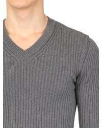 Dolce & Gabbana Ribbed Merino Wool V Neck Sweater