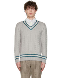 Ernest W. Baker Gray Cable Knit Sweater