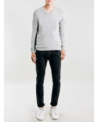 Topman Gray Marl Essential V Neck Sweater