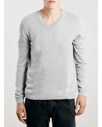 Topman Gray Marl Essential V Neck Sweater