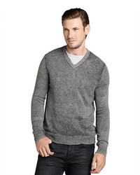 Harrison Grey Cashmere Exposed Seams V Neck Sweater
