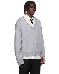 C2h4 Grey Distressed Layered Sweater