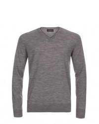 Paul Smith Grey Marl Merino Wool V Neck Sweater