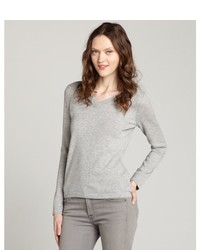 Magaschoni Grey Melange Cashmere V Neck Sweater