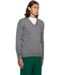 AMI Alexandre Mattiussi Grey V Neck Ami De Cur Sweater