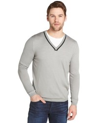 Gucci Grey V Neck Wool Pullover Sweater