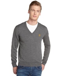 Gucci Grey Wool Long Sleeved V Neck Sweater