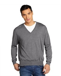 Brioni Grey Wool V Neck Sweater