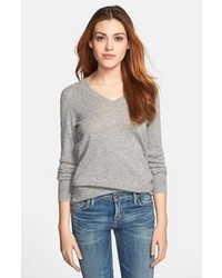 Halogen V Neck Cashmere Sweater Heather Grey X Large