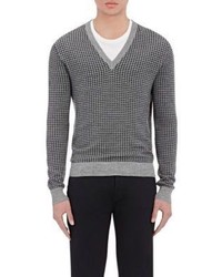 Tomas Maier Houndstooth V Neck Sweater Grey Size Xl
