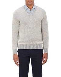Inis Meain V Neck Sweater Grey Size Medium