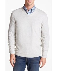 John W. Nordstrom V Neck Cashmere Sweater Light Grey Medium