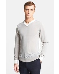 Lanvin Cotton Wool V Neck Sweater Cream Grey Large