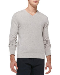 Theory Leiman V Neck Cashcotton Sweater Gray