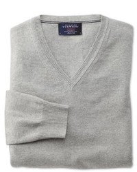 Charles Tyrwhitt Light Grey Cotton Cashmere V Neck Sweater