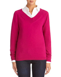Jones New York Long Sleeve V Neck Pullover Sweater