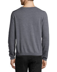 Just Cavalli Long Sleeve V Neck Wool Sweater Gray
