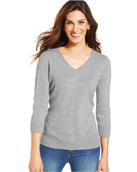 Karen Scott Luxsoft Three Quarter Sleeve V Neck Sweater
