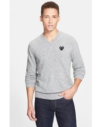 Comme des Garcons Play Wool V Neck Sweater With Heart Applique