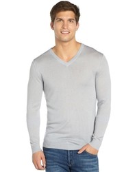 Quinn Oatmeal Cashmere Riley V Neck Long Sleeve Sweater