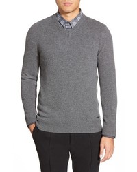 Hugo Sasselor Extra Trim Fit Cashmere Virgin Wool V Neck Sweater