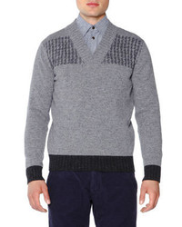 Tomas Maier Shetland Wool V Neck Sweater Charcoal