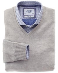 Charles Tyrwhitt Silver Merino Wool V Neck Sweater