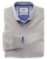 Charles Tyrwhitt Silver Merino Wool V Neck Sweater