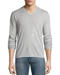 John Varvatos Star Usa Pintuck Sleeve V Neck Sweater Dew Gray
