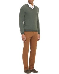 Zanone Thermal Stitch V Neck Pullover Sweater Green