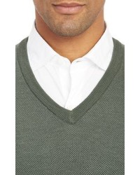 Zanone Thermal Stitch V Neck Pullover Sweater Green