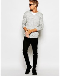 Asos V Neck Sweater In Gray Slub Cotton