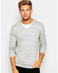Asos V Neck Sweater In Gray Slub Cotton