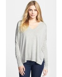 Vince Double V Neck Sweater Heather Grey X Large