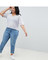 Asos Curve Asos Design Curve T Shirt With V Neck In Linen Mix In Grey Marl Marl
