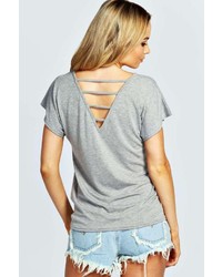 Boohoo Paige V Neck Cage Back Jersey Tee